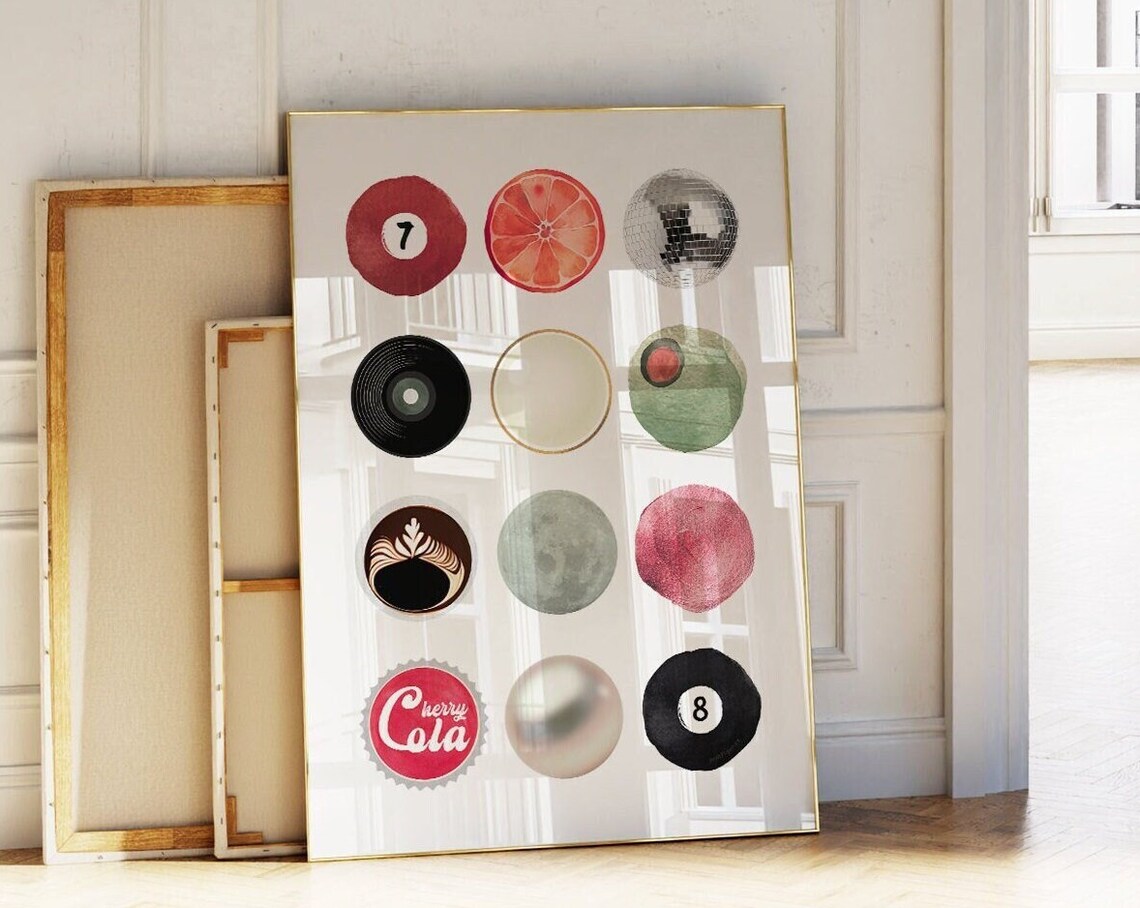 Vintage Retro Trendy Circles Collage Art Print