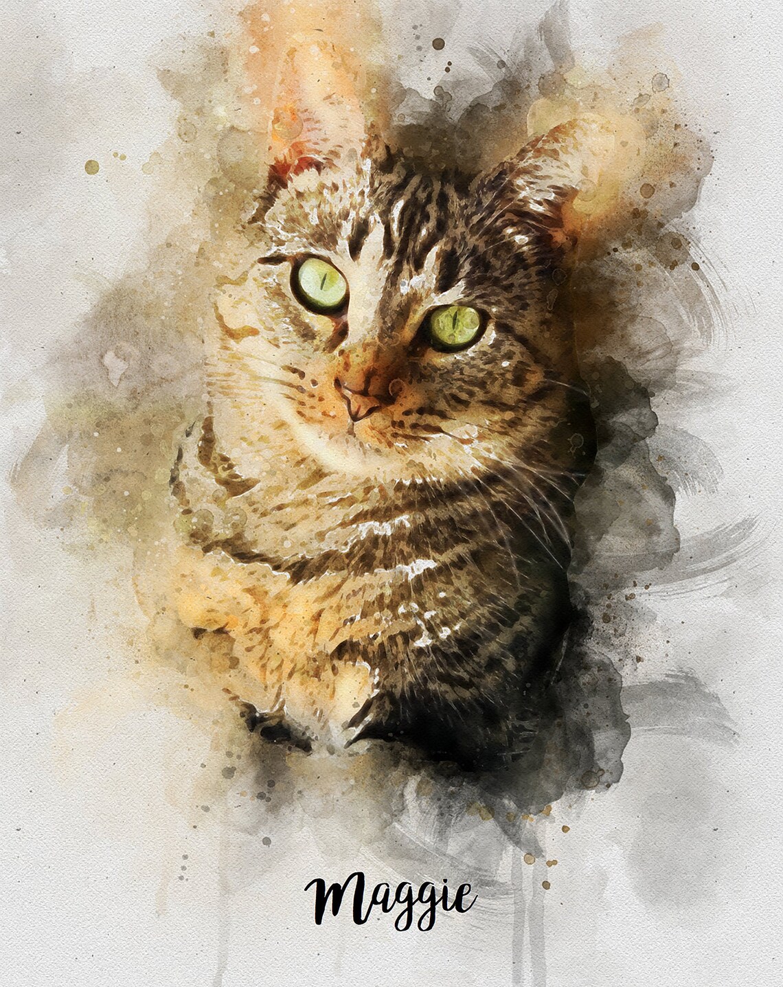 Custom Cat Portrait From Photo, Cat Memorial Art Print