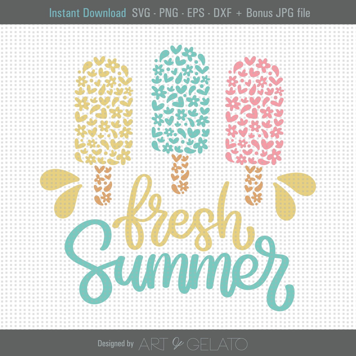 Fresh Summer Floral Popsicles Design Instant Download Wall Art