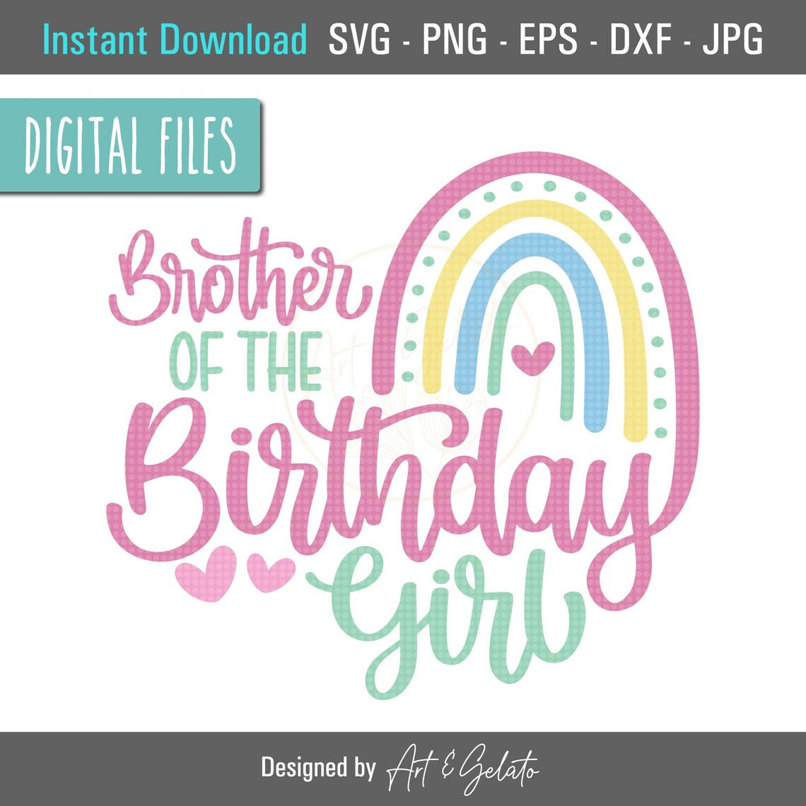 Brother of the Birthday Girl Pastel Rainbow Party Design Art Print