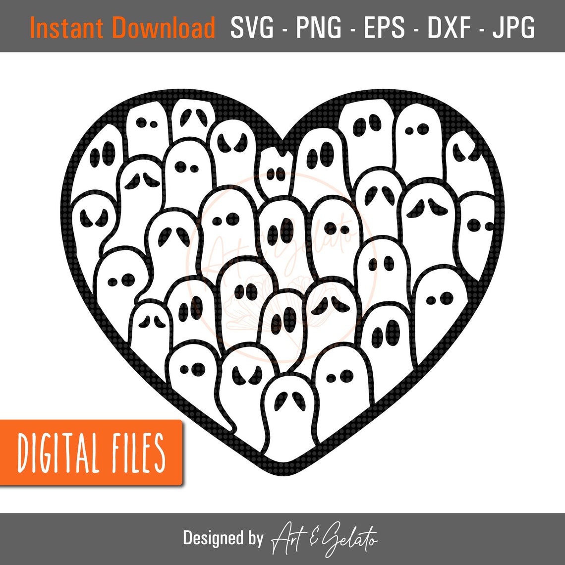 Cute Ghost Crowd Black and White Heart Halloween Party Decor Poster
