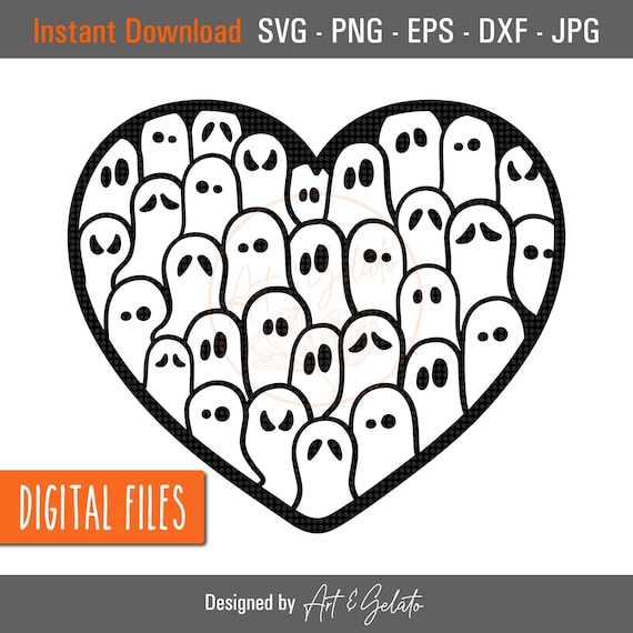 Cute Ghost Crowd Black and White Heart Halloween Party Decor Poster