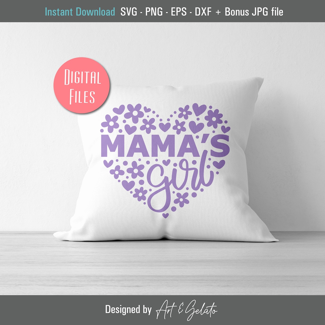 Mama's Girl Floral Heart SVG Design Instant Download Wall Art - Image 2
