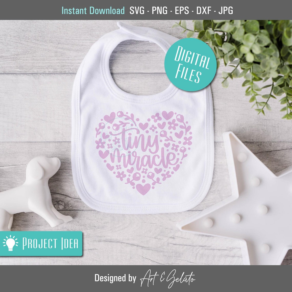 Tiny Miracle Pink Floral Heart New Baby Cut File Design Poster - Image 3