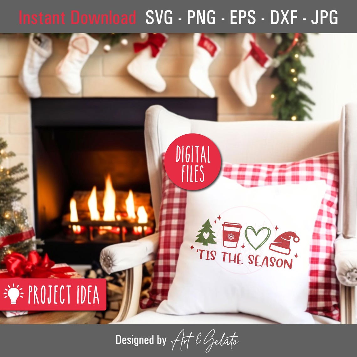 Tis The Season Christmas Tree Coffee Santa Hat Cut File Poster - Image 2