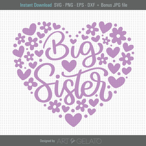 Big Sister Floral Heart, Baby Shower Art Print