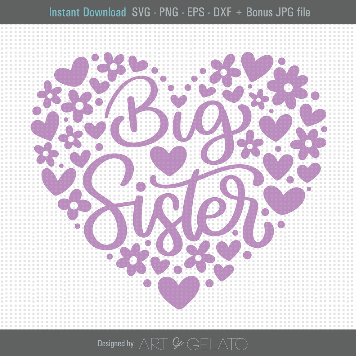 Big Sister Floral Heart, Baby Shower Art Print