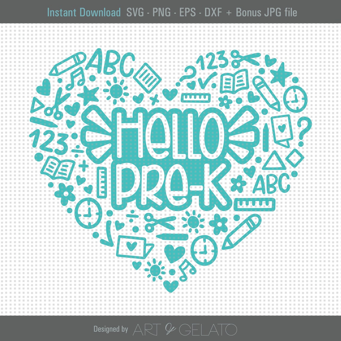 Hello Pre-K School Heart Teacher Doodle Cut File Design Poster