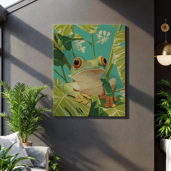 Red Eyed Tree Frog Tropical Leaves Exotic Jungle Amphibian Poster