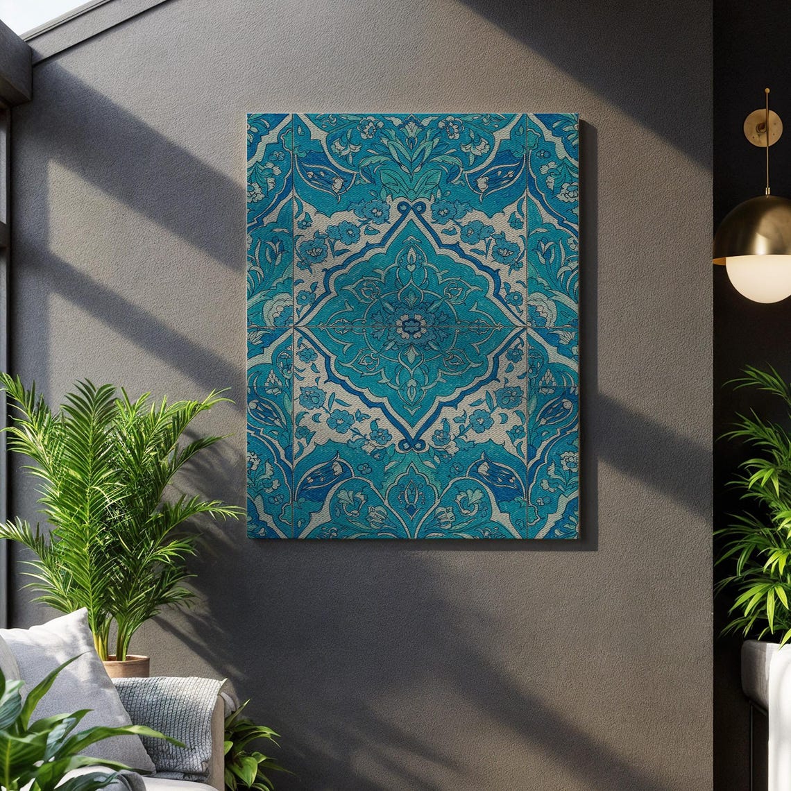 Turquoise Ottoman Tile Medallion Floral Iznik Pattern Canvas Poster