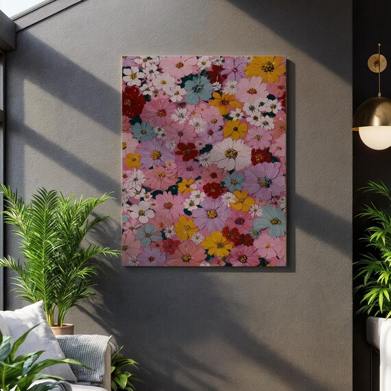 Colorful Wildflower Field Textured Vibrant Bloom Meadow Art Poster