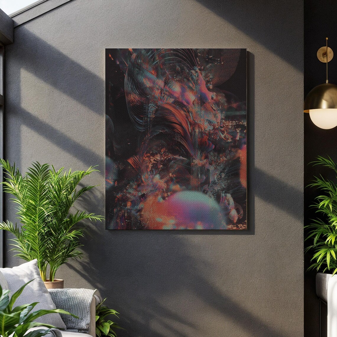 Dark Futuristic Abstract Cyber Glitch Wave Cosmic Texture Moody Wall Art