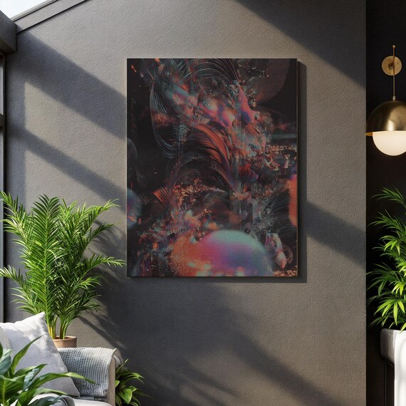 Dark Futuristic Abstract Cyber Glitch Wave Cosmic Texture Moody Wall Art