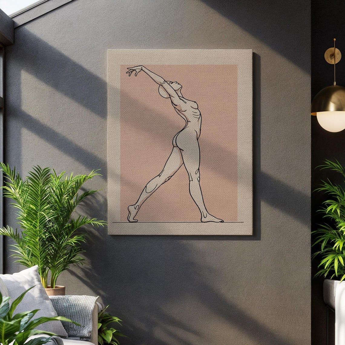 Graceful Line Art Dancer Mid Stretch Blush Pink Minimal Poster