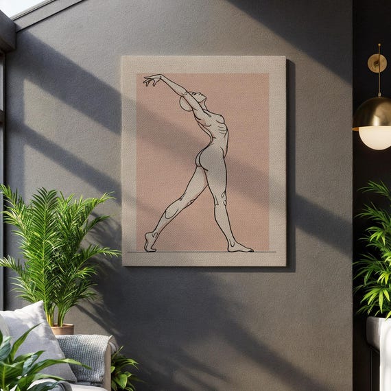 Female Stretch Line Art Canvas Elegant Nude Outline Wall Print Minimalist Body Figure Drawing Framed Modern Decor For Mindful Spaces