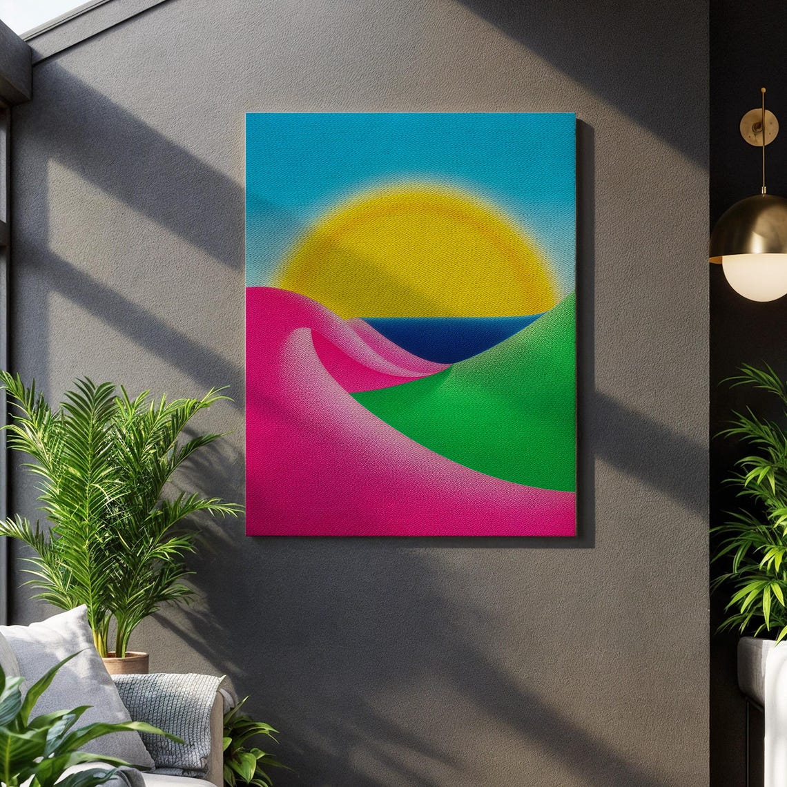 Bold Abstract Sunset Landscape Colorful Geometric Hills Canvas Poster