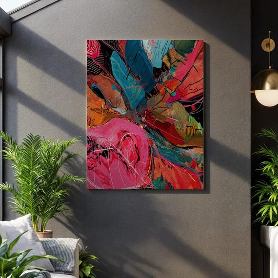 Color Splash Abstract Canvas Wall Art Bold Modern Painting With Red Pink Blue And Orange Vibrant Statement For Living Room Or Office