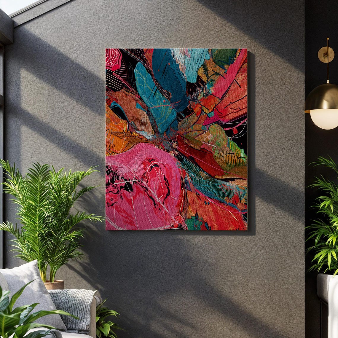 Bold Color Splash Pink Red Blue Abstract Modern Painted Poster