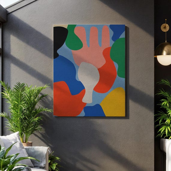 Abstract Color Block Canvas Art Bold Hand And Face Shapes Modern Multicolor Wall Print For Creative Office Or Contemporary Living Room