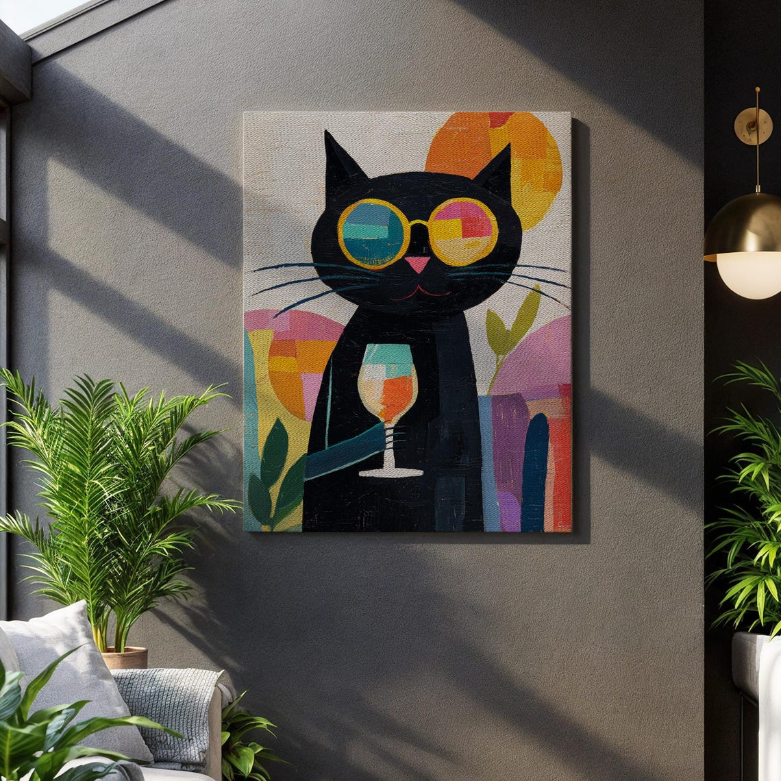 Cool Black Cat With Sunglasses Holding Cocktail Pop Art Poster
