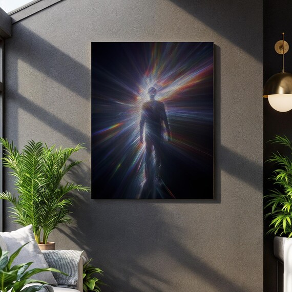 Radiant Human Silhouette Cosmic Energy Burst Spiritual Poster