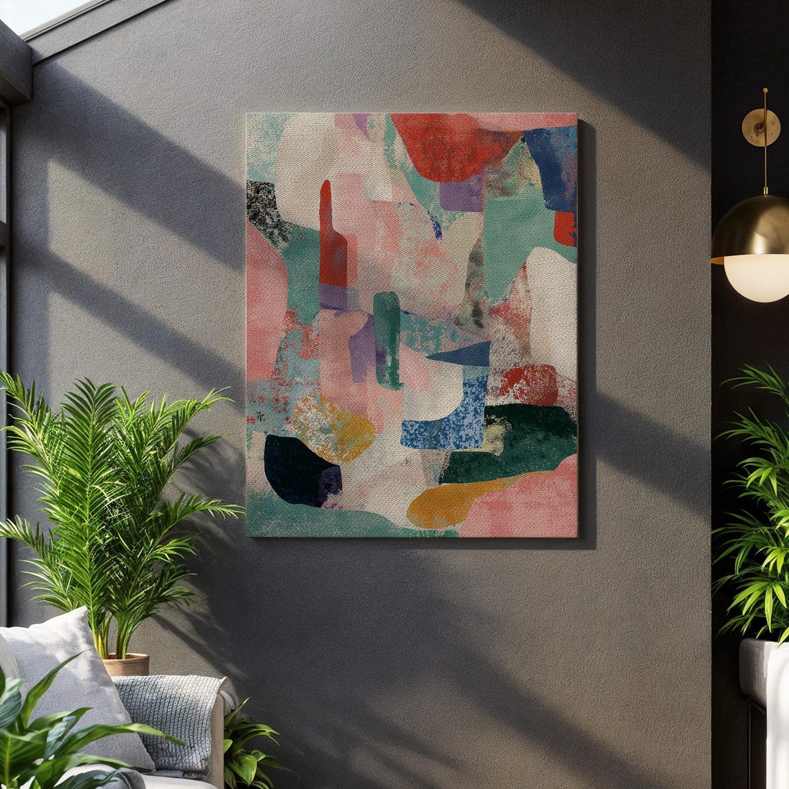 Colorful Abstract Color Block Modern Shapes Textured Canvas Art Poster