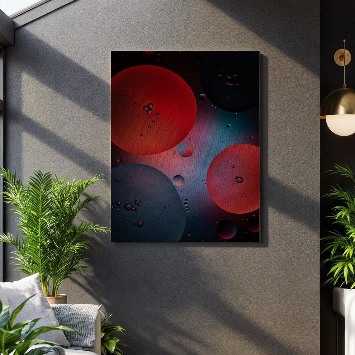 Red And Blue Oil Bubbles Abstract Poster Macro Circles On Black Art