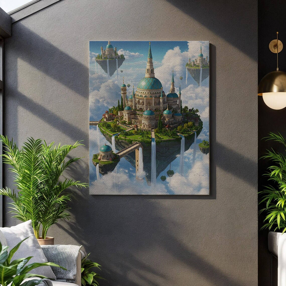Floating Castle Fantasy Sky City Waterfalls Clouds Dreamscape Poster