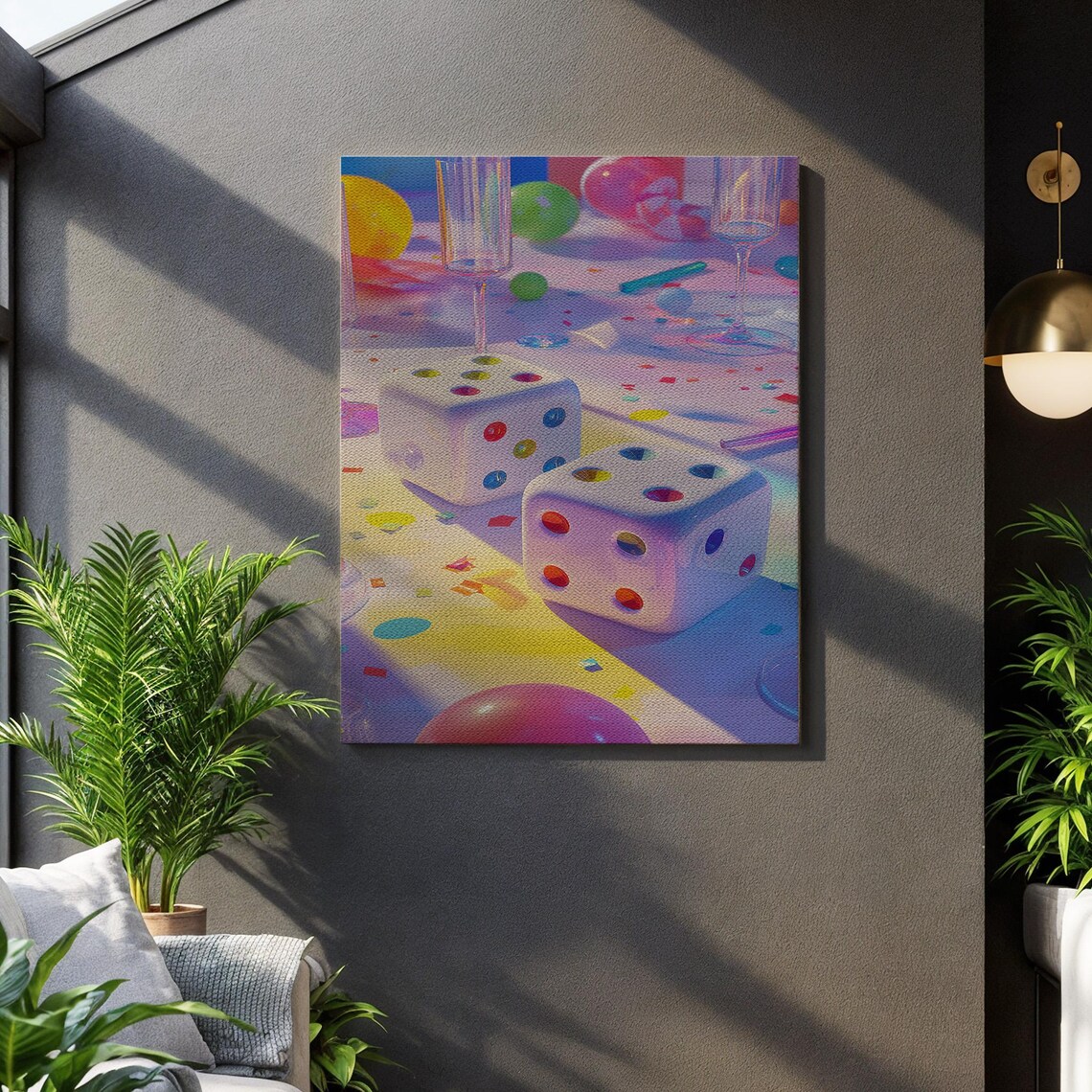 Two Giant Colorful Dice Party Table Game Room Canvas Art Poster