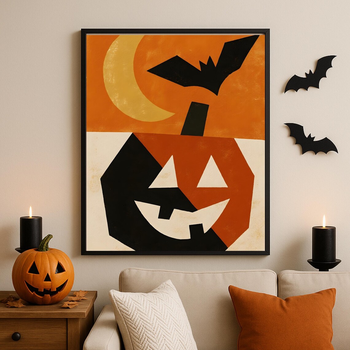 Halloween Minimalist Art Print, Modern Pumpkin
