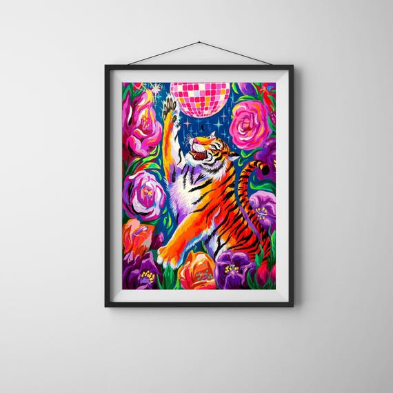 Colorful Tiger Poster, Funky Jungle Boho Decor