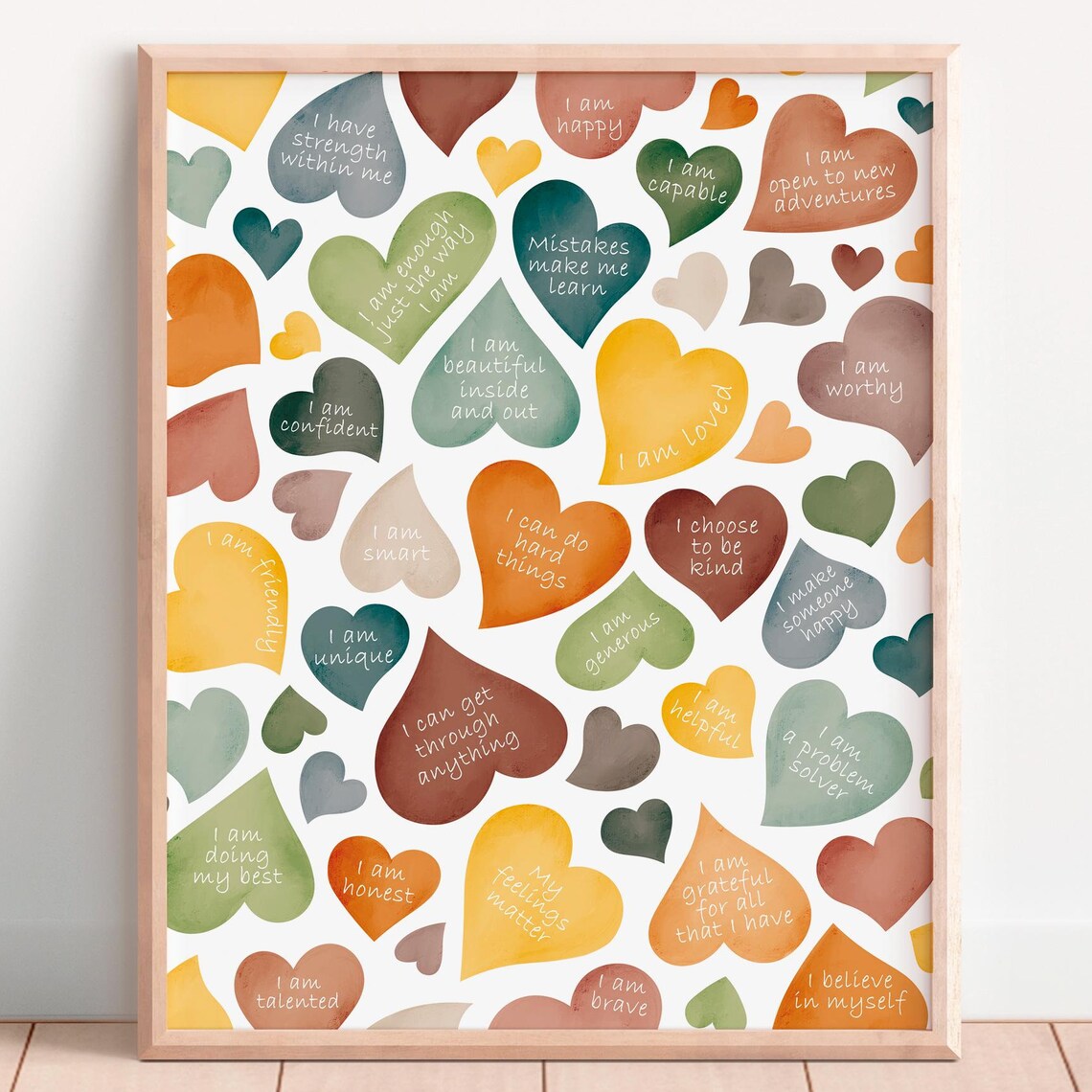 Daily Affirmations Watercolor Heart Collage Therapy Office Poster