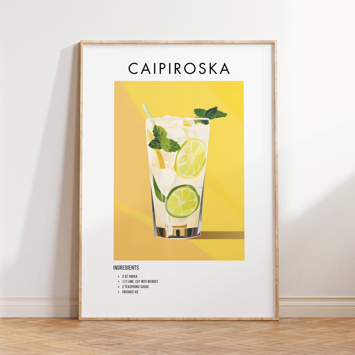 Caipiroska Cocktail Recipe Poster Lime Vodka Drink Kitchen Bar Art