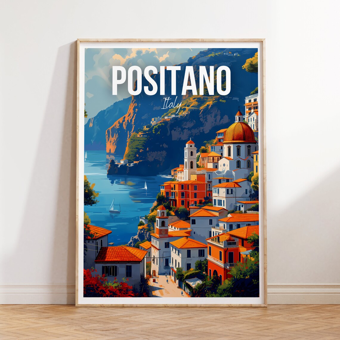 Positano Italy Amalfi Coast Cliffside Village Colorful Travel Poster