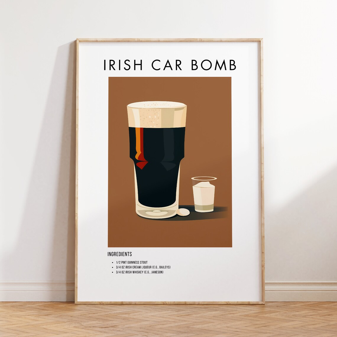 Irish Car Bomb Cocktail Recipe Minimalist Kitchen Bar Art Print