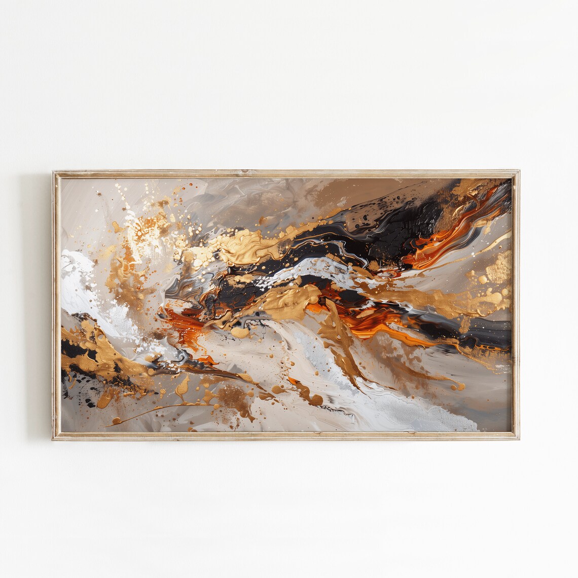 Beige Gold Gray Splash Oil Painting 16x9 Frame TV Screensaver Print
