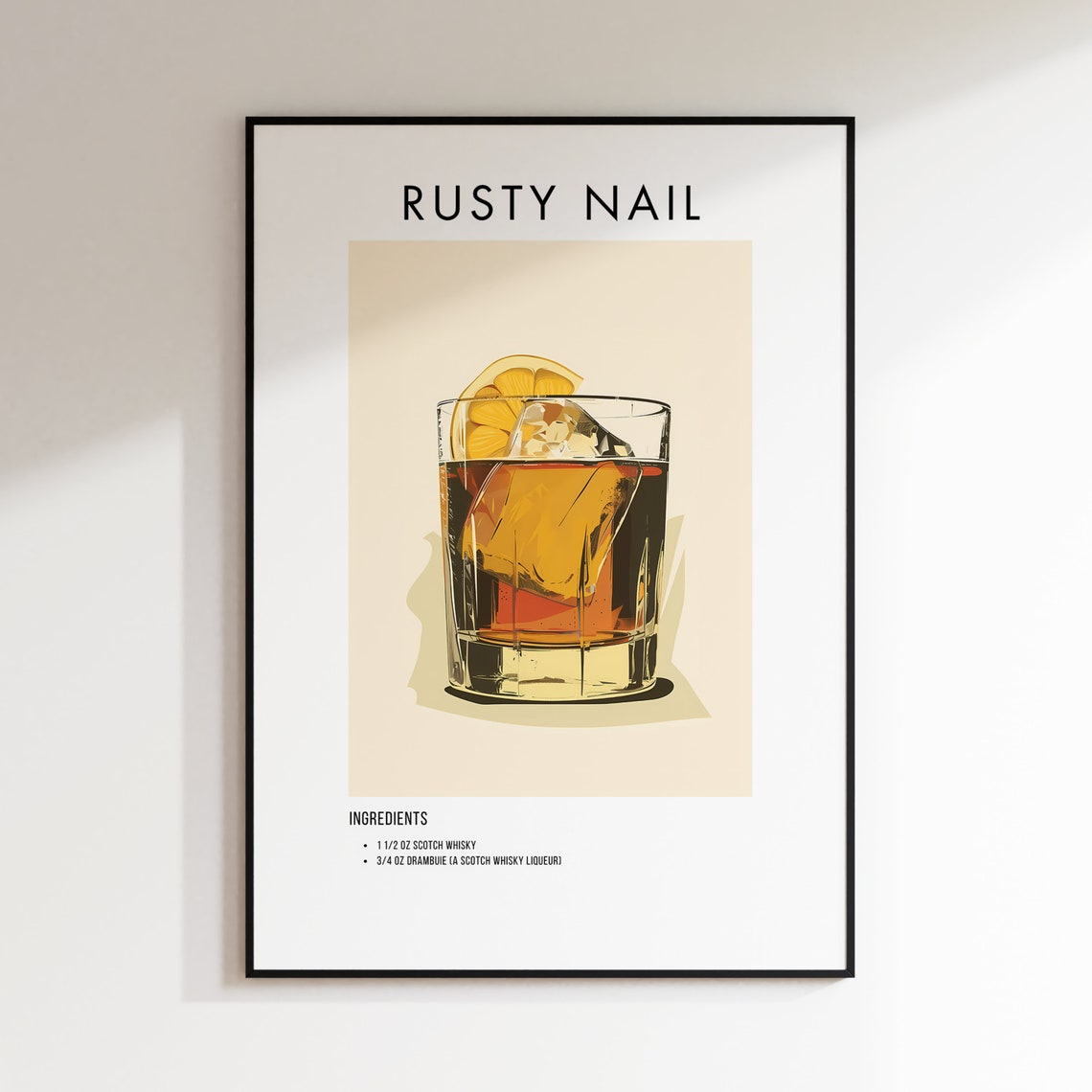 Rusty Nail Cocktail Recipe Poster with Ingredients for Bar Decor - Image 2