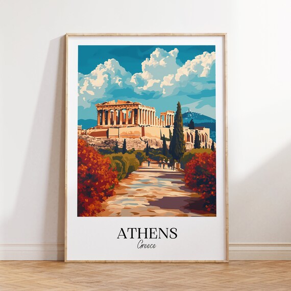 Athens Greece Acropolis Parthenon Ruins Blue Sky Travel Poster