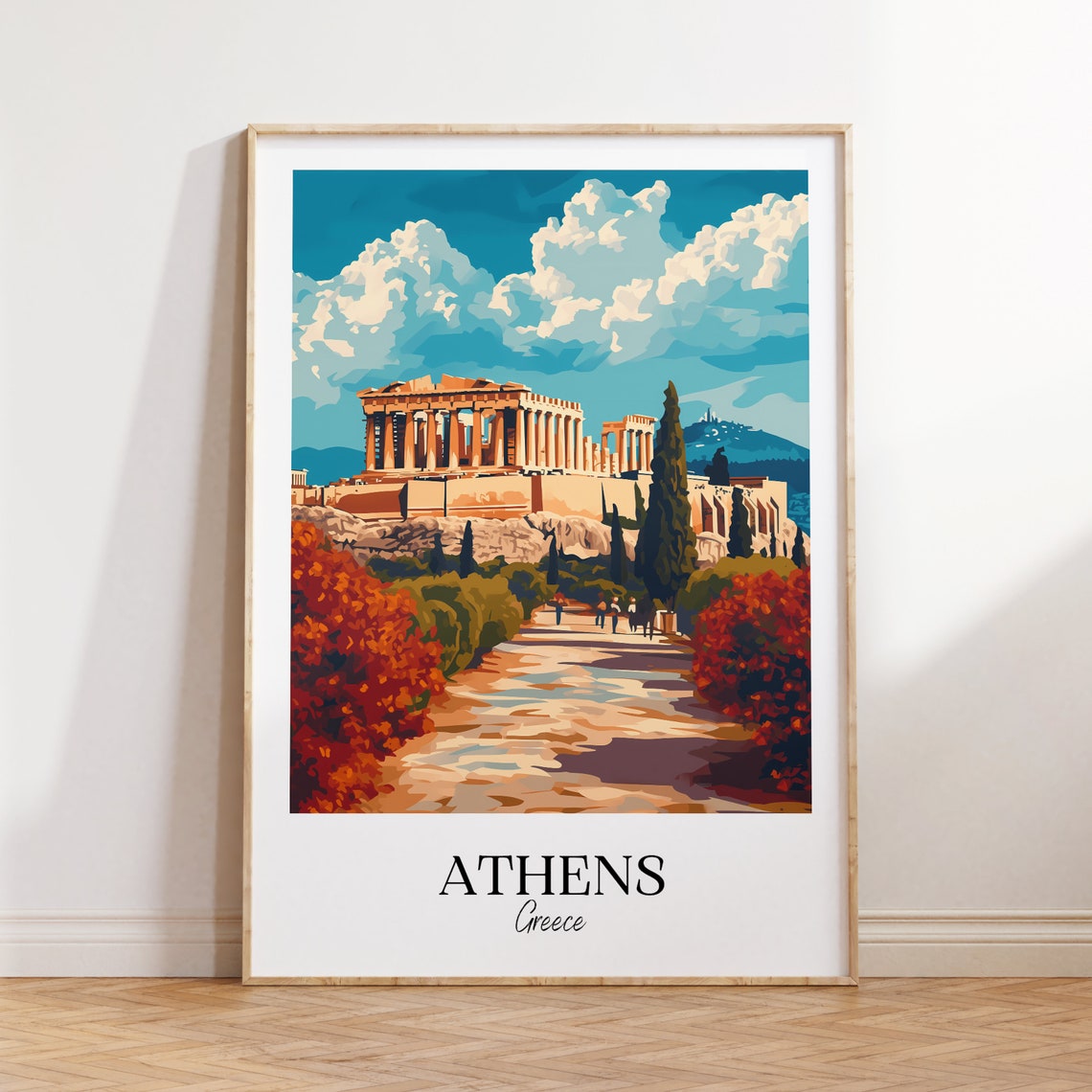 Athens Greece Acropolis Parthenon Ruins Blue Sky Travel Poster