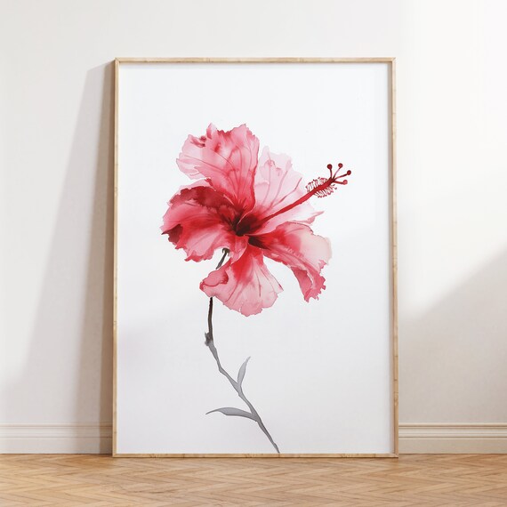 Red Hibiscus Watercolor Poster Watercolor Art Wall Art Art Home Decor Art Prints Gift