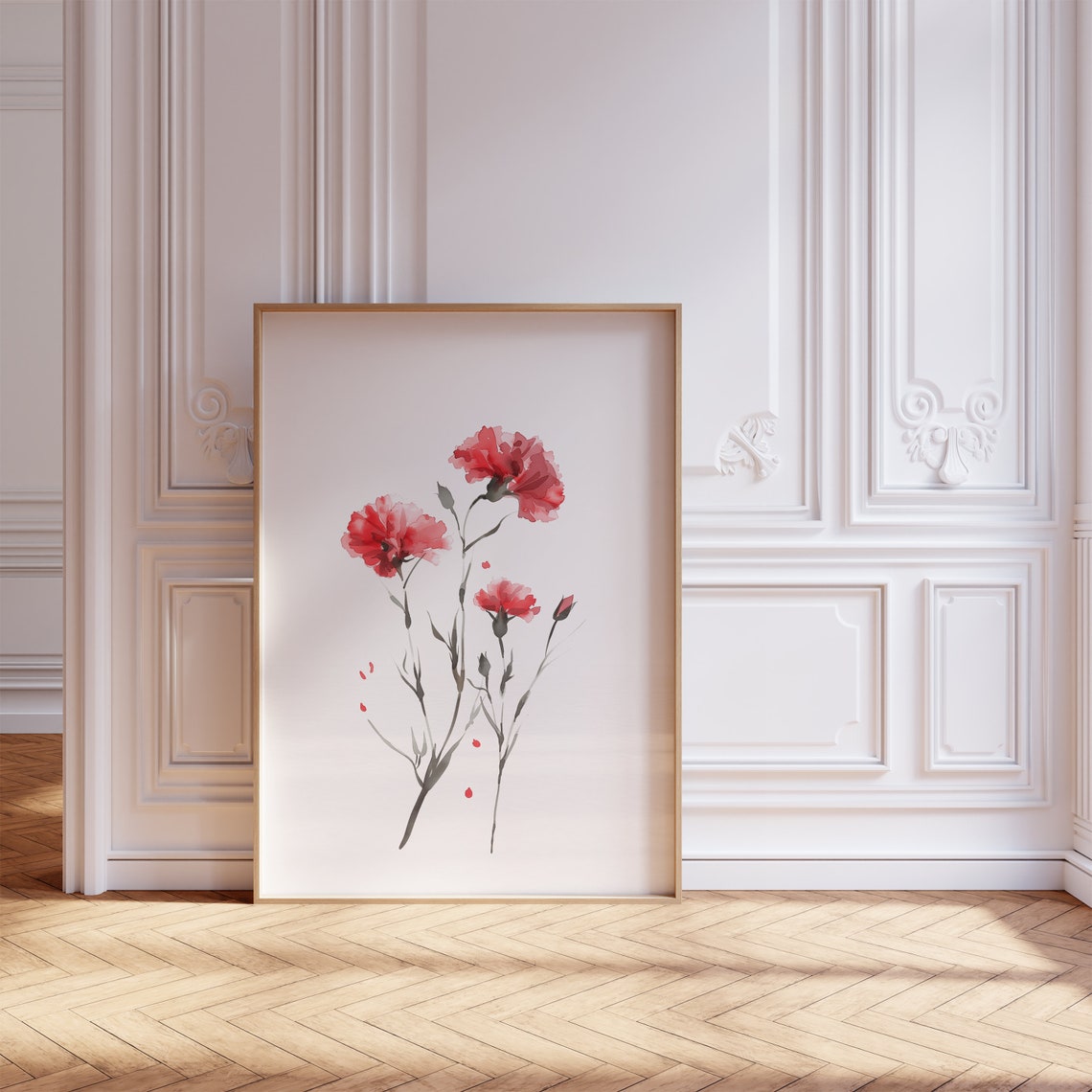 Red Carnation Watercolor Floral Minimal Botanical Art Poster - Image 2