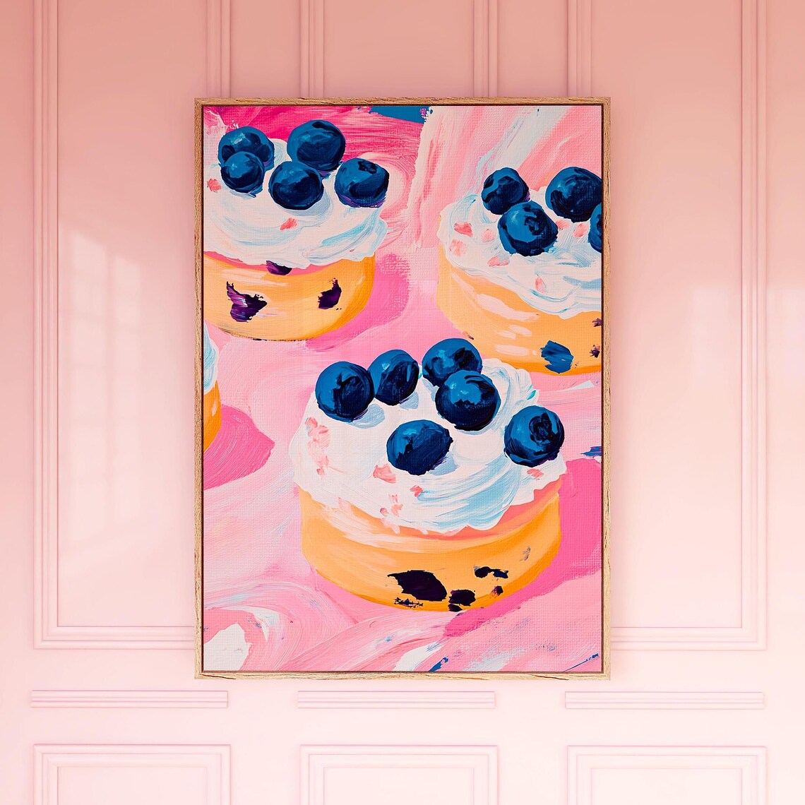 Blueberry Muffins Painting Pink Blue Bakery Sweet Art Poster