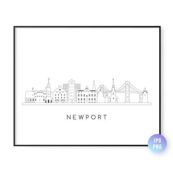 Newport Skyline Wall Art Ri Line City Landscape Instant Poster Jpg Png