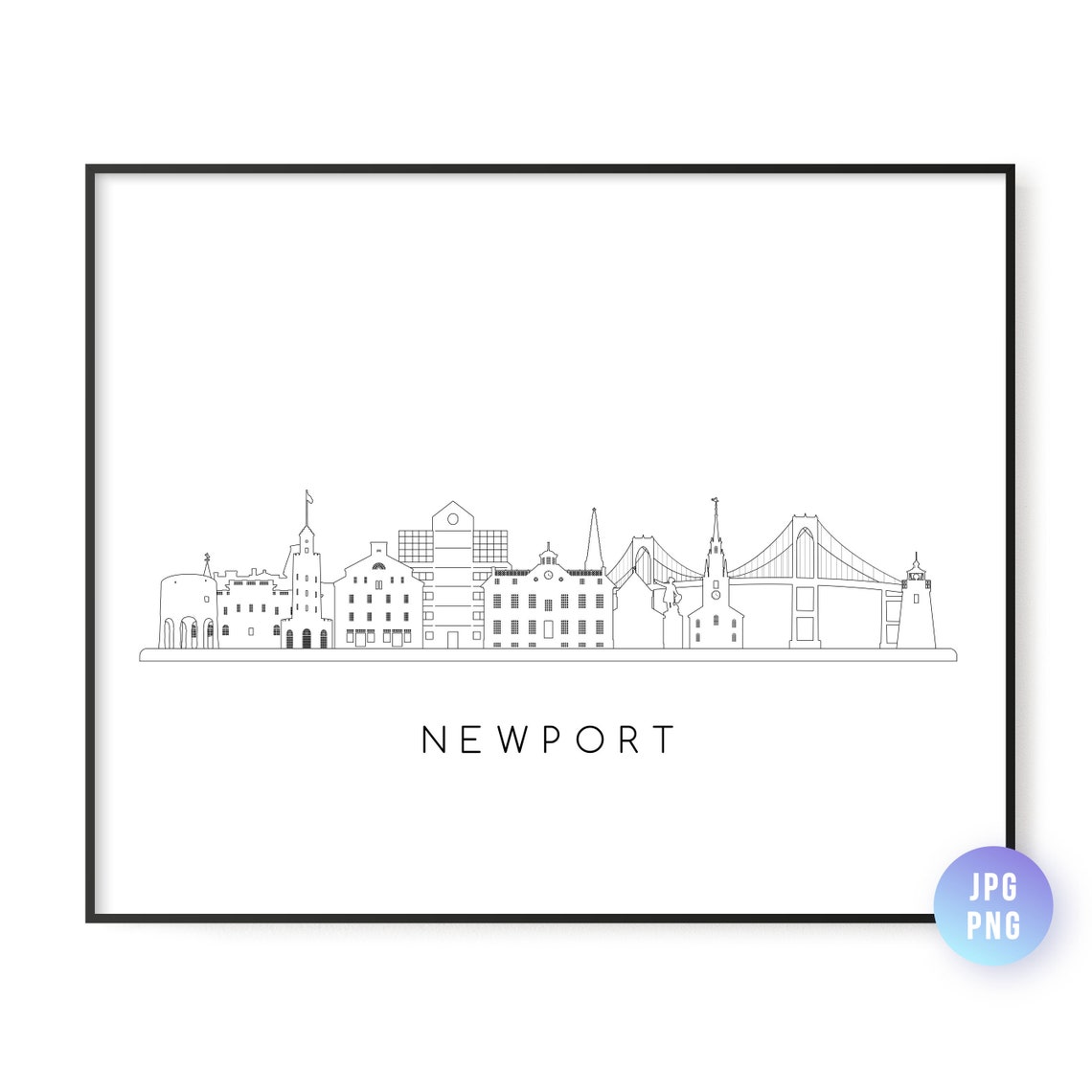 Newport Skyline Minimalist Line Art Cityscape Wall Decor Poster
