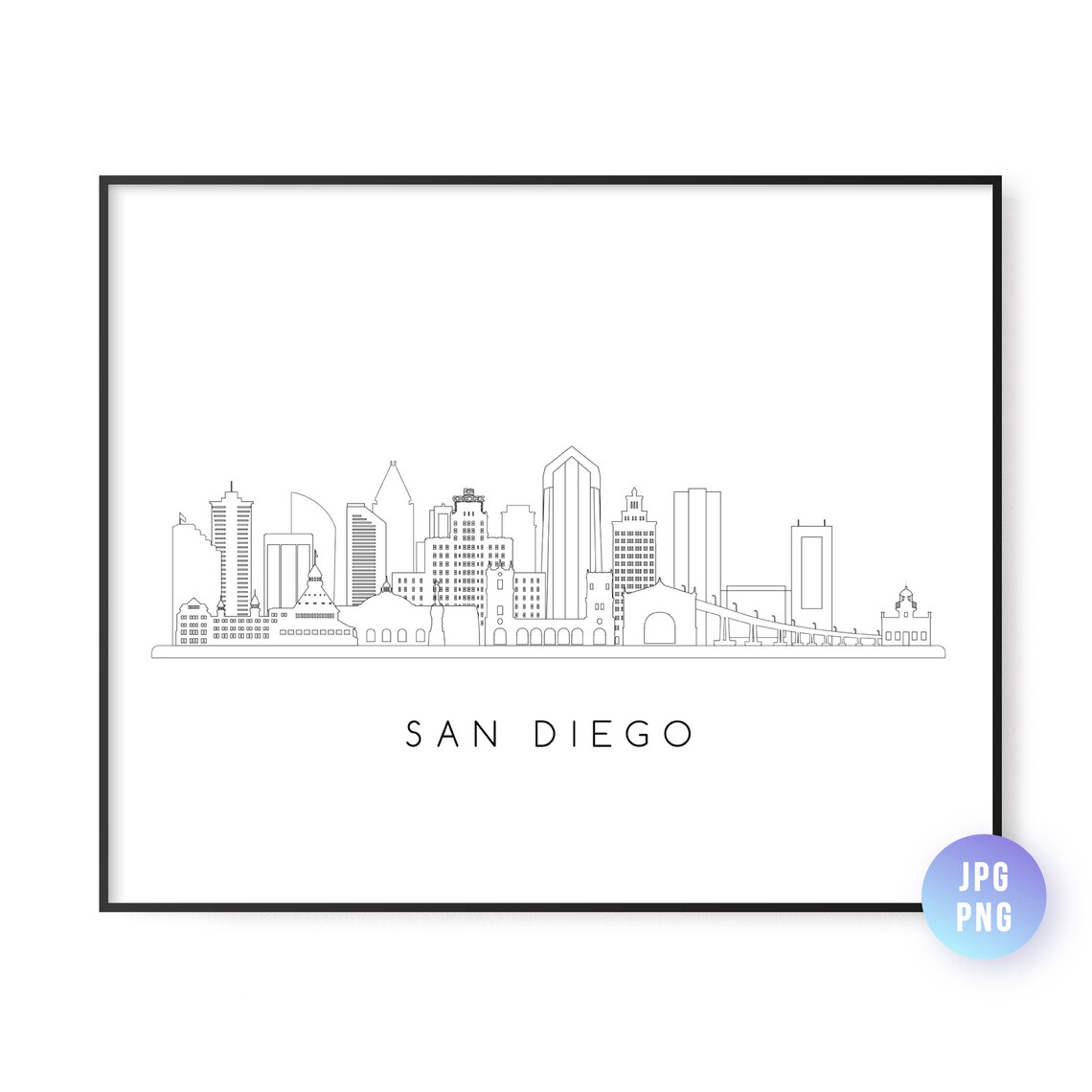 San Diego Skyline Line Art Travel Poster