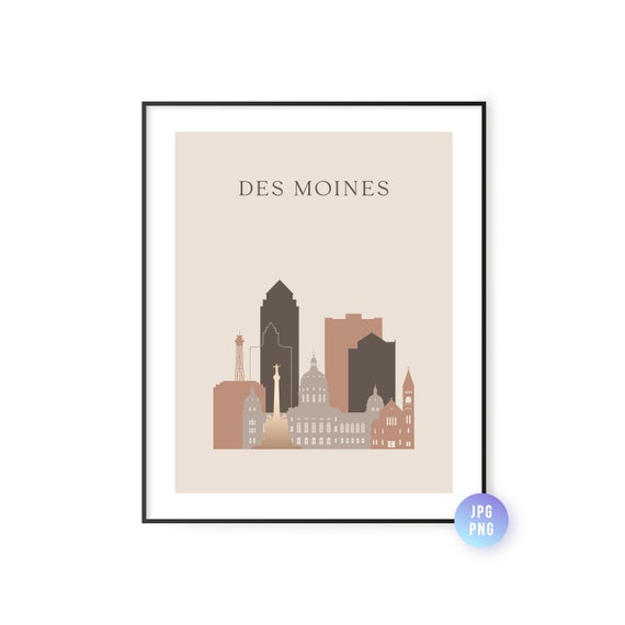 Des Moines Skyline Print Boho Style Ia Art Travel Artwork Modern City Jpg Png
