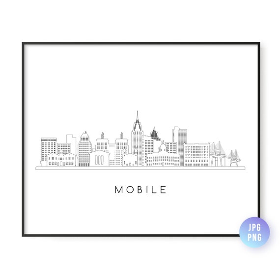 Mobile Skyline Print Al City Line Art Instant Wall Jpg Png