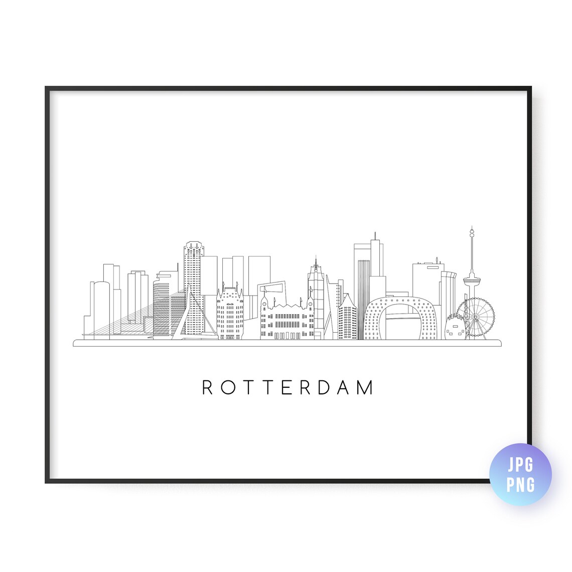 Rotterdam Skyline Line Art Travel Poster