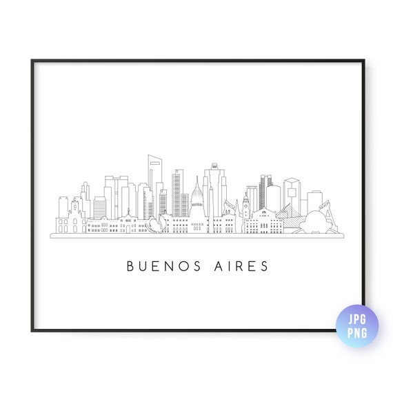 Buenos Aires Skyline Print City Line Art Instant Wall Jpg Png