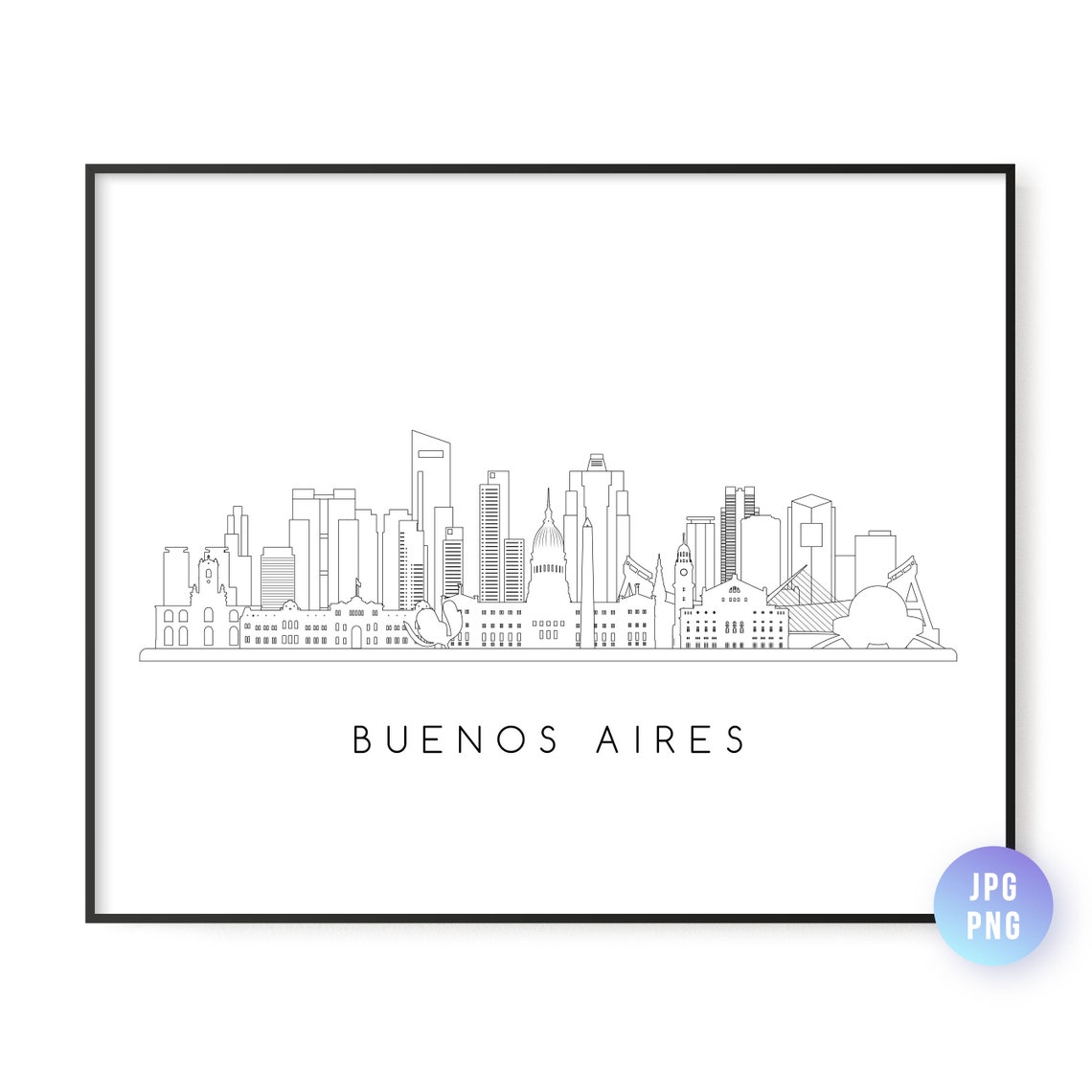 Buenos Aires Skyline Line Art Minimalist Argentina Wall Print